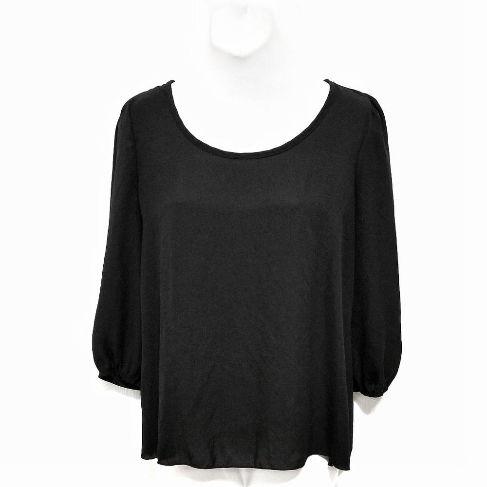Black bow keyhole back blouse